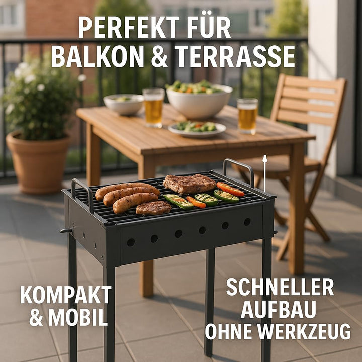 Hochwertiger Camping Grill 40x25cm I Praktischer Holzkohlegrill für Camping & Festivals I Platzspare