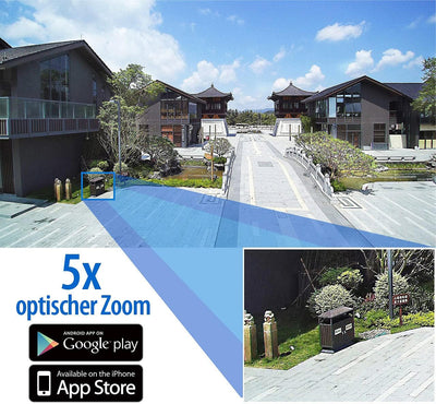 7links WiFi Kamera: PTZ-IP-Überwachungskamera, 2K+, 5X optischer Zoom, IR, WLAN, 64GB, App (Schwenkk