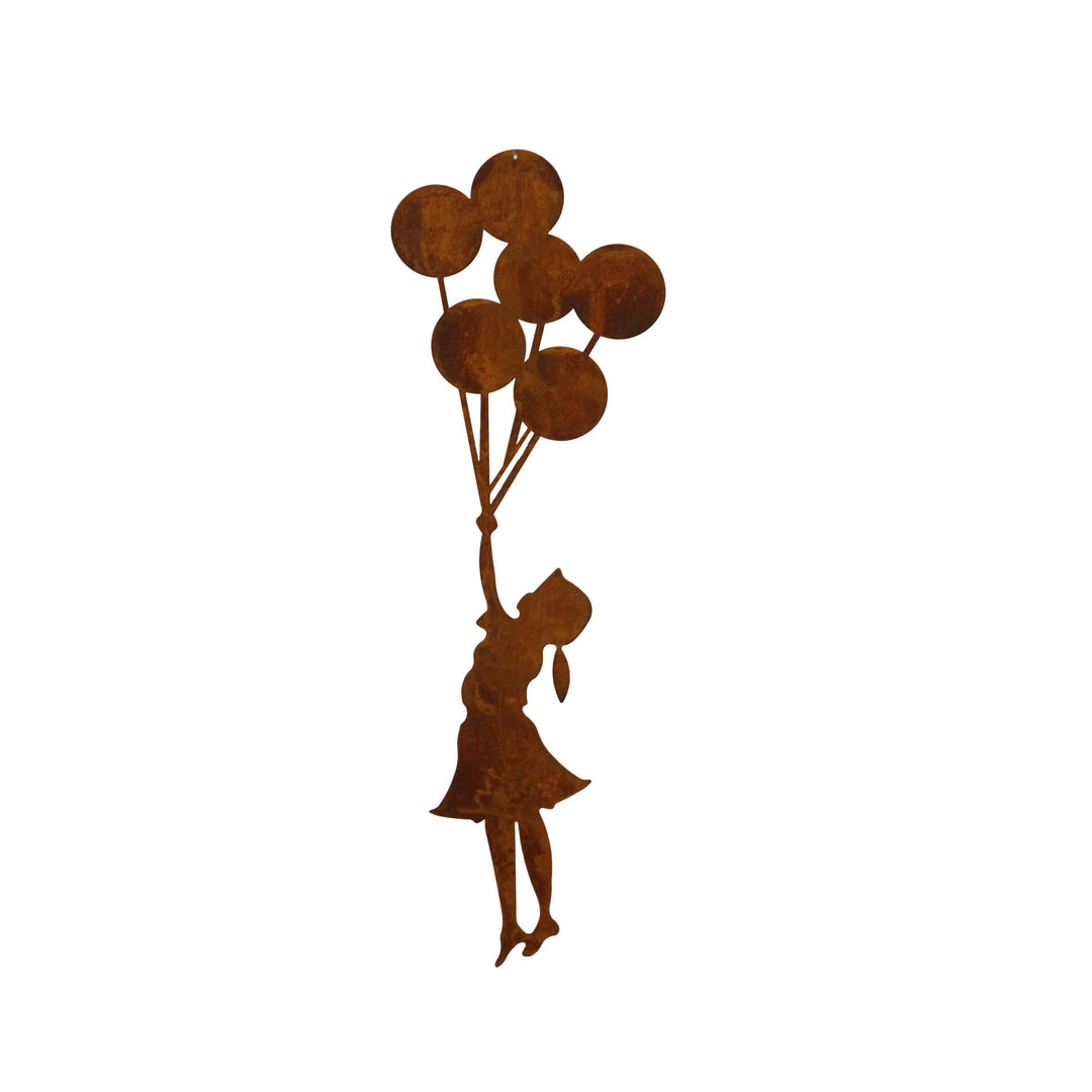 Mädchen mit Luftballons Metall Rost Gartendeko Edelrost rostige Gartendekoration zum hängen 42cm