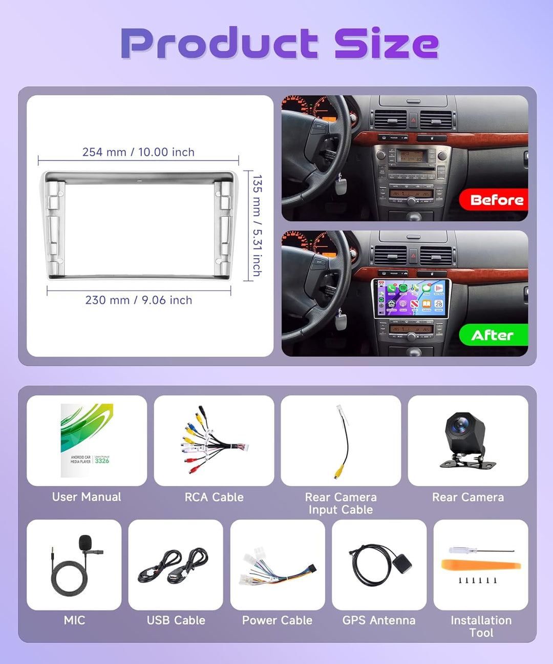 4G+128G Wireless Carplay Android Autoradio für Toyota Avensis 2003-2009 9 Zoll Incell Touchscreen Au