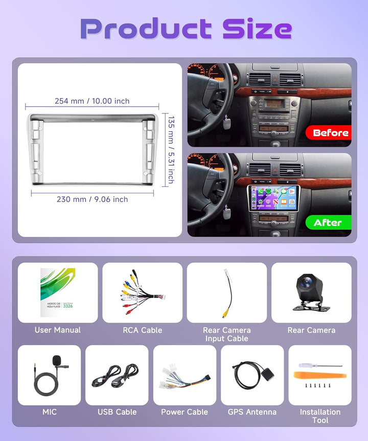 4G+128G Wireless Carplay Android Autoradio für Toyota Avensis 2003-2009 9 Zoll Incell Touchscreen Au