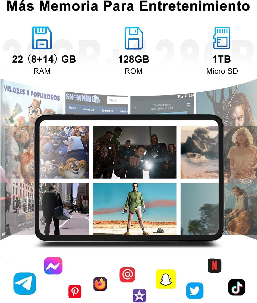 GOODTEL Android 15 Tablet 10.1 Zoll 22 GB RAM + 128 GB ROM (2 TB TF), Octa-Core, WLAN 5G, Gemini AI,