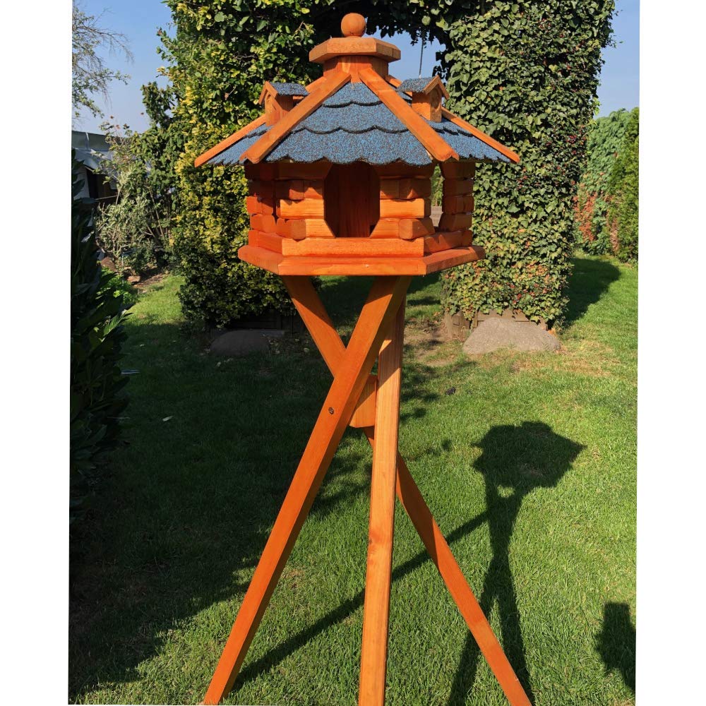 DARLUX handgefertigtes Sechseck Vogelhaus aus Holz wetterfest M - XXL mit und ohne Ständer I Futterh
