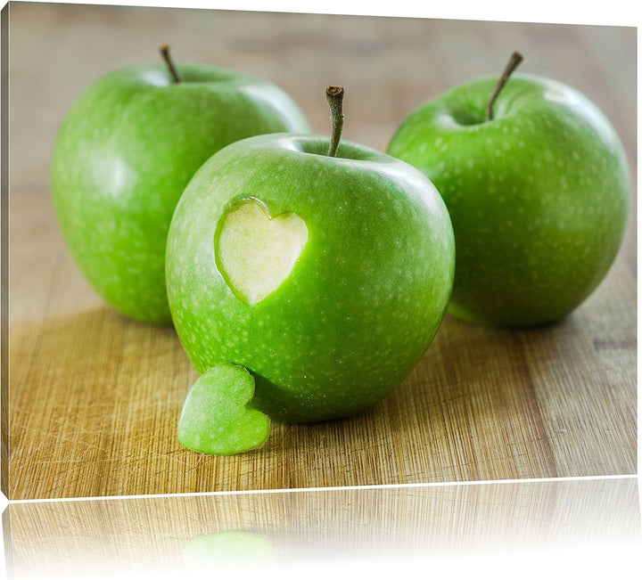 ein Herzchen im Apfel, Format: 100x70 auf Leinwand, XXL riesige Bilder fertig gerahmt mit Keilrahmen