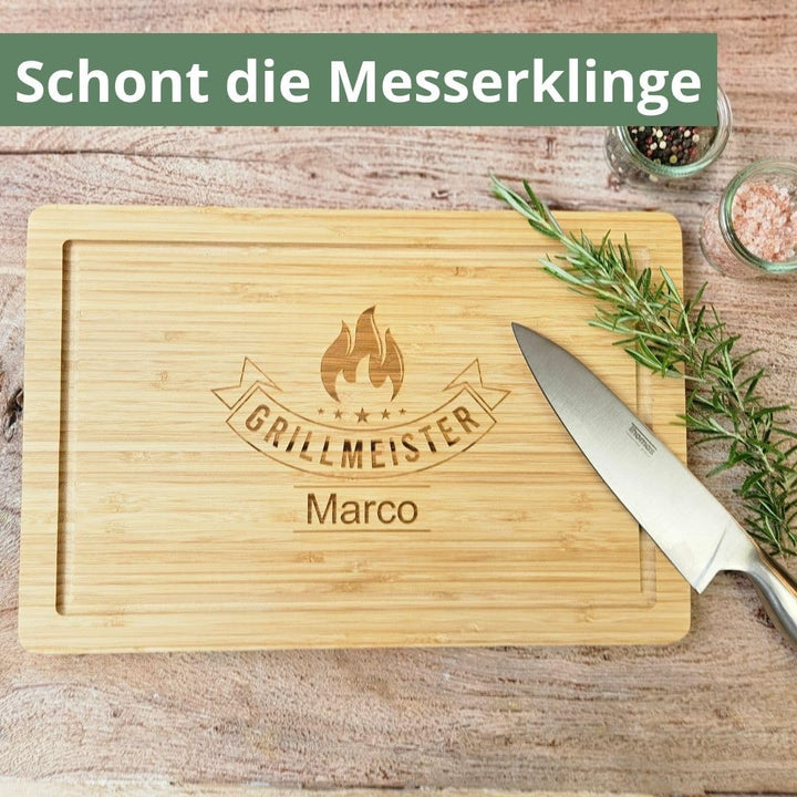 Premium Grillmeister Schneidebrett personalisiert aus Bambur XL Schneidebrett Holz personalisiert |