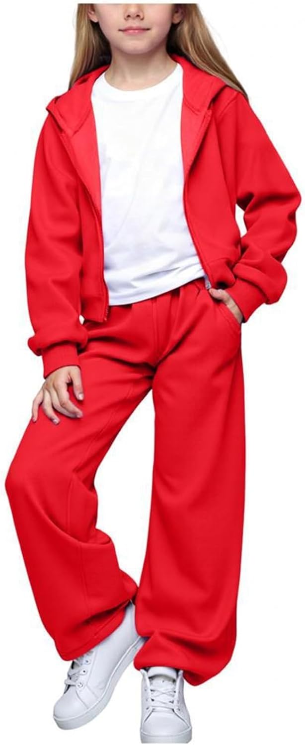 Generisch Mädchen Jogginganzug 3-teilig mit weiter Hose - Set aus Zip-Hoodie, Sweathose und Top · Lä