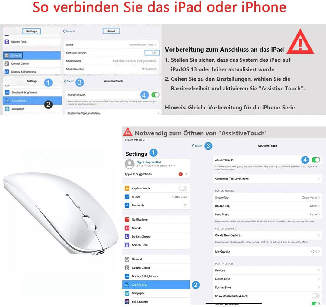 Kabellose Bluetooth Maus für MacBook Pro/Air/Mac/iPad/Laptop/Desktop/Mac/PC/Computer/Telefon - Tragb