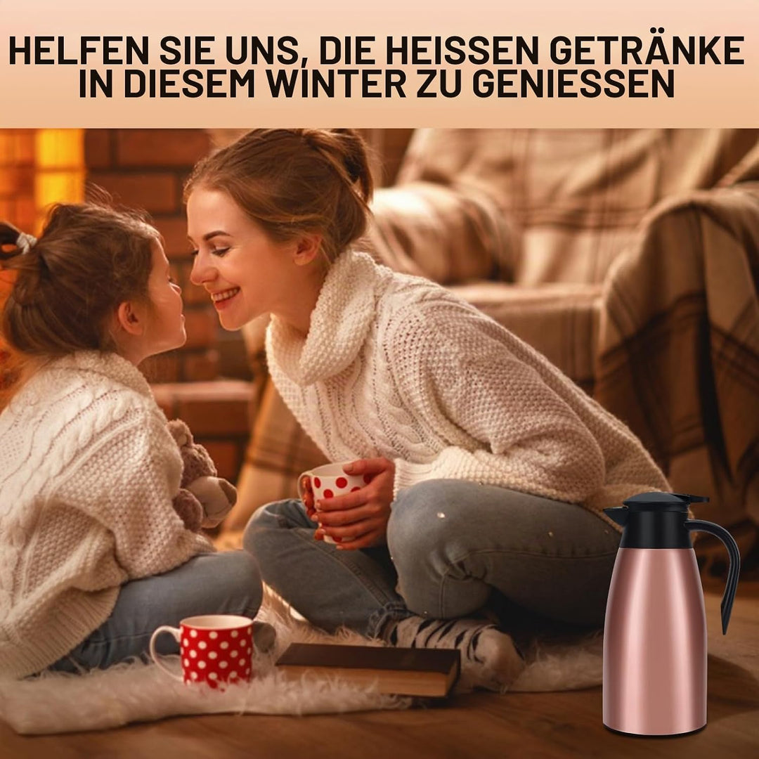 Thermoskanne, 2 l, Kaffeekanne, 304 Edelstahl, Doppel-Wall, Vakuum, isoliert, Kaffee, Thermoskanne,