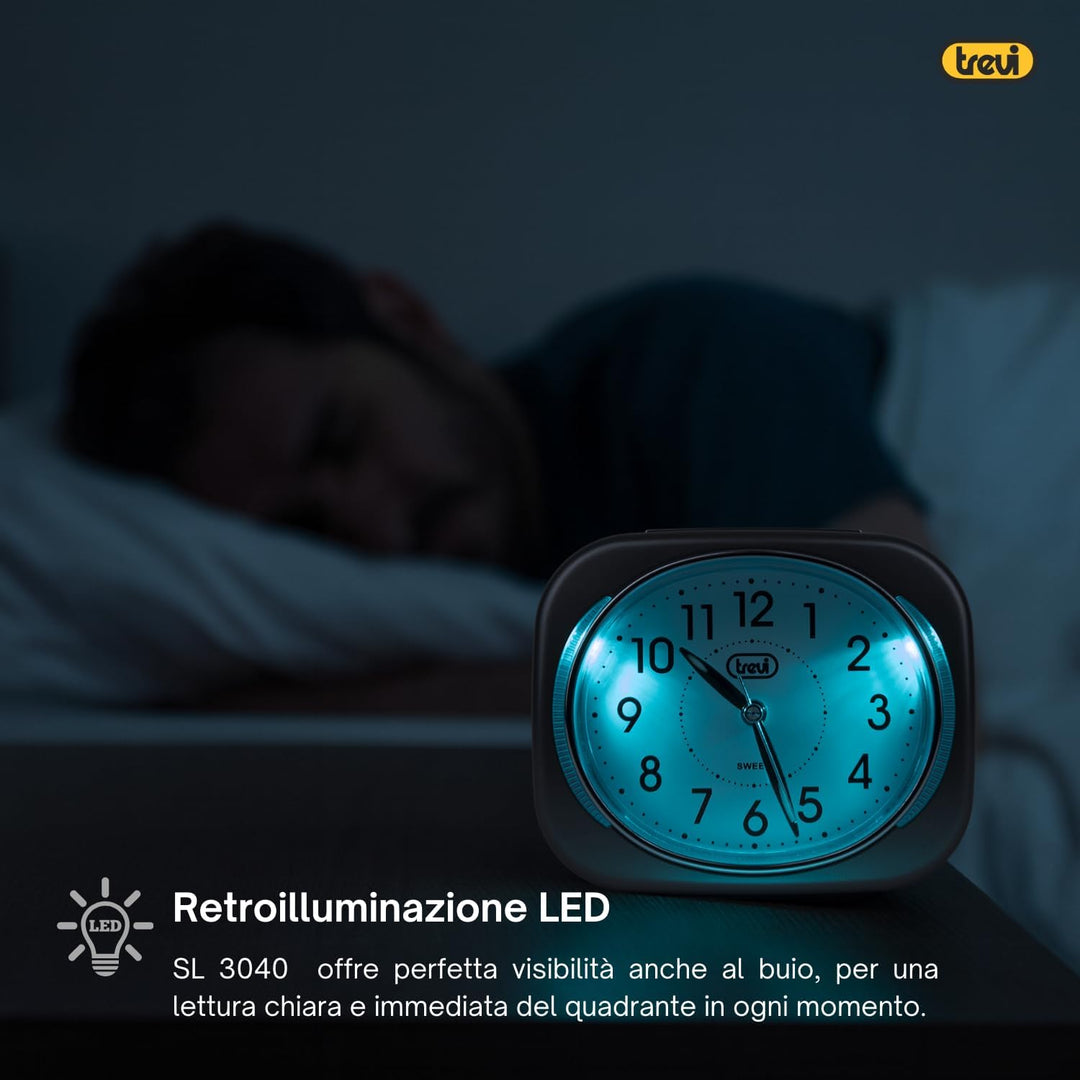 Trevi Retro Nachttisch/Reisewecker mit LED-Hintergrundbeleuchtung und leisem Sweep-Sekundenzeiger, K