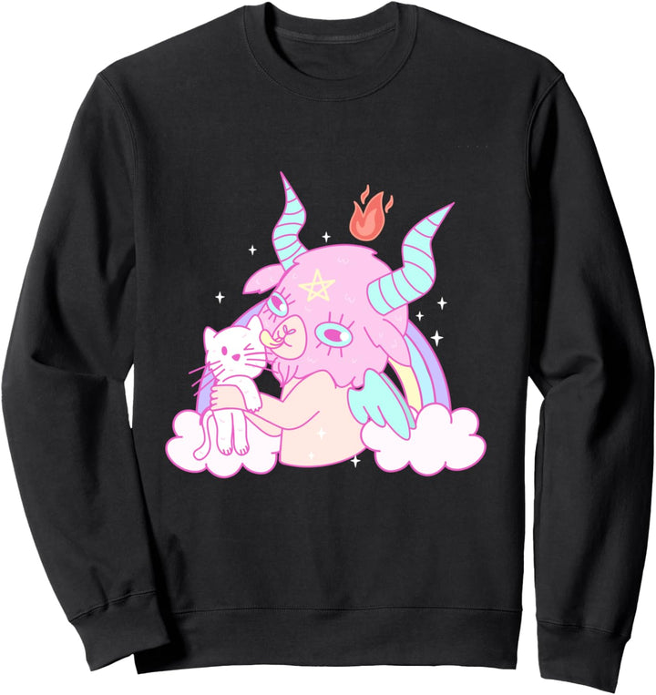 Süsse Kawaii Pastell Goth Baphomet Teufel Satan Katze Regenbogen Kunst Sweatshirt