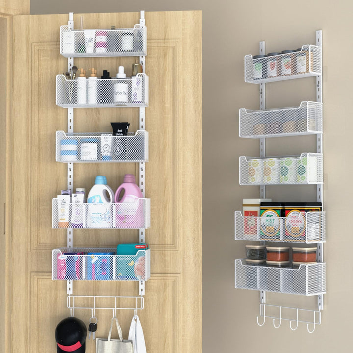 VyGrow Türorganizer, Metall-Türorganizer zum Aufhängen mit 5 verstellbaren Körben und Kleiderhaken,