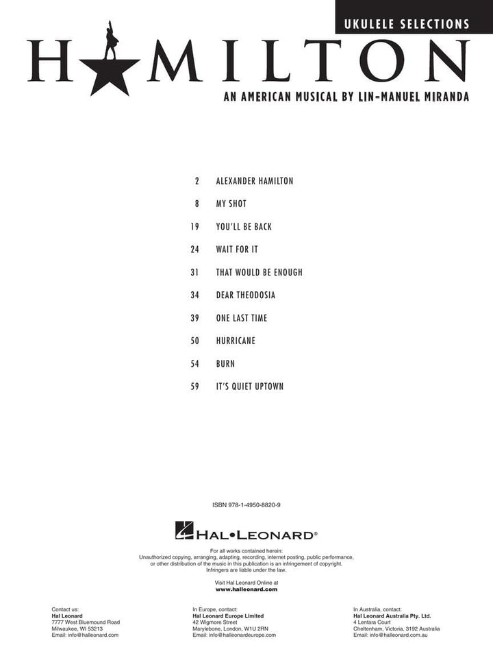 Ukulele Selections: Noten, Sammelband für Ukulele: An American Musical by Lin-Manuel Miranda. Noten,