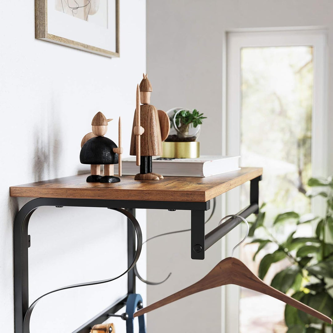 VASAGLE Wandgarderobe Industrial, mit Regal, 5 Haken, Kleiderstange, für Flur, Badezimmer, Wohnzimme