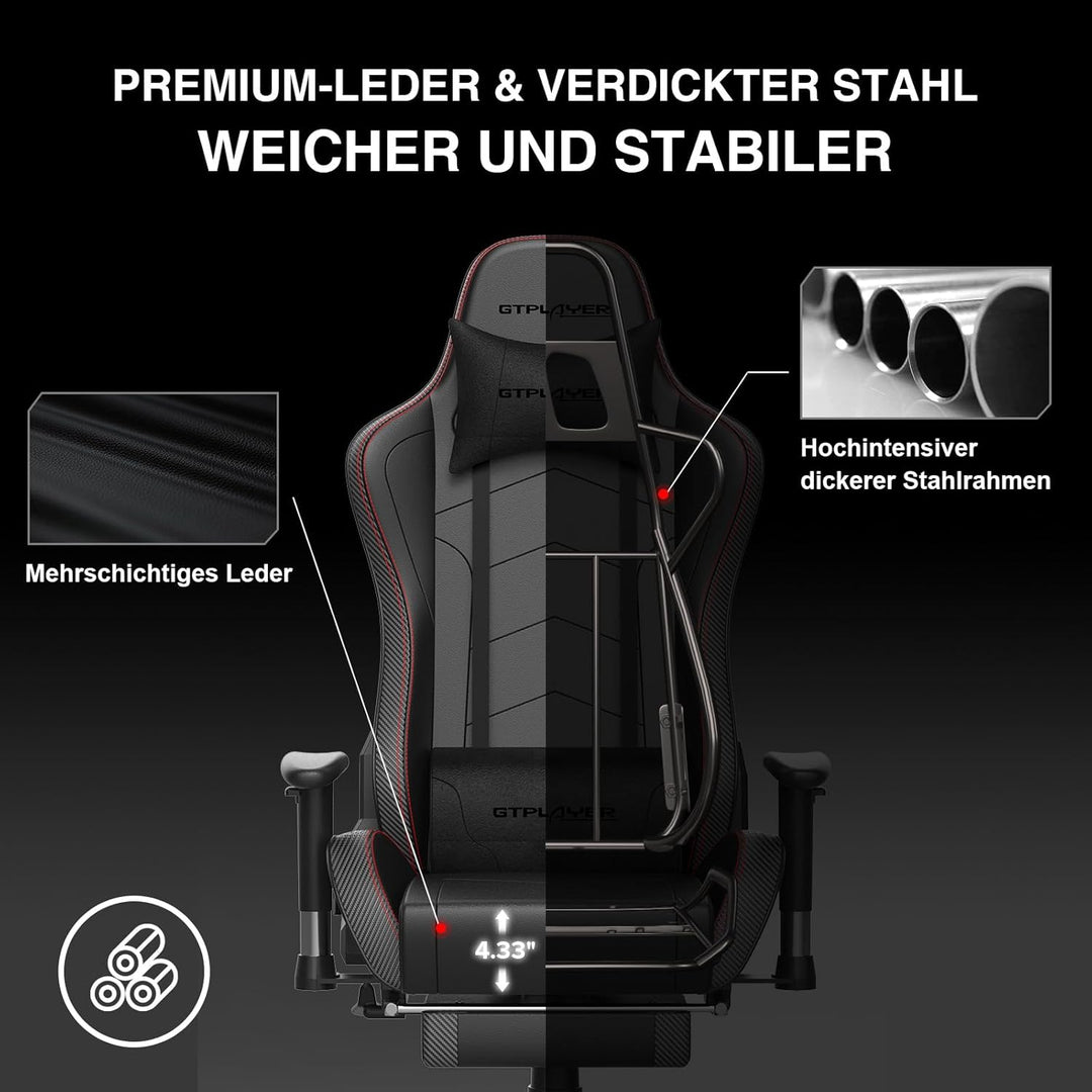 GTPLAYER Gaming Stuhl Gamer Stuhl mit Fussstütze Bluetooth Lautsprecher Ergonomischer Bürostuhl Comp