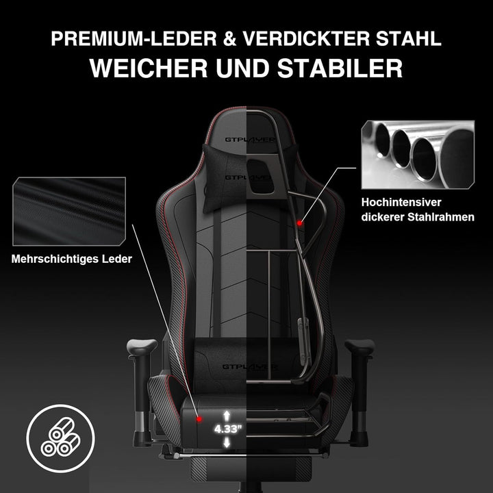 GTPLAYER Gaming Stuhl Gamer Stuhl mit Fussstütze Bluetooth Lautsprecher Ergonomischer Bürostuhl Comp