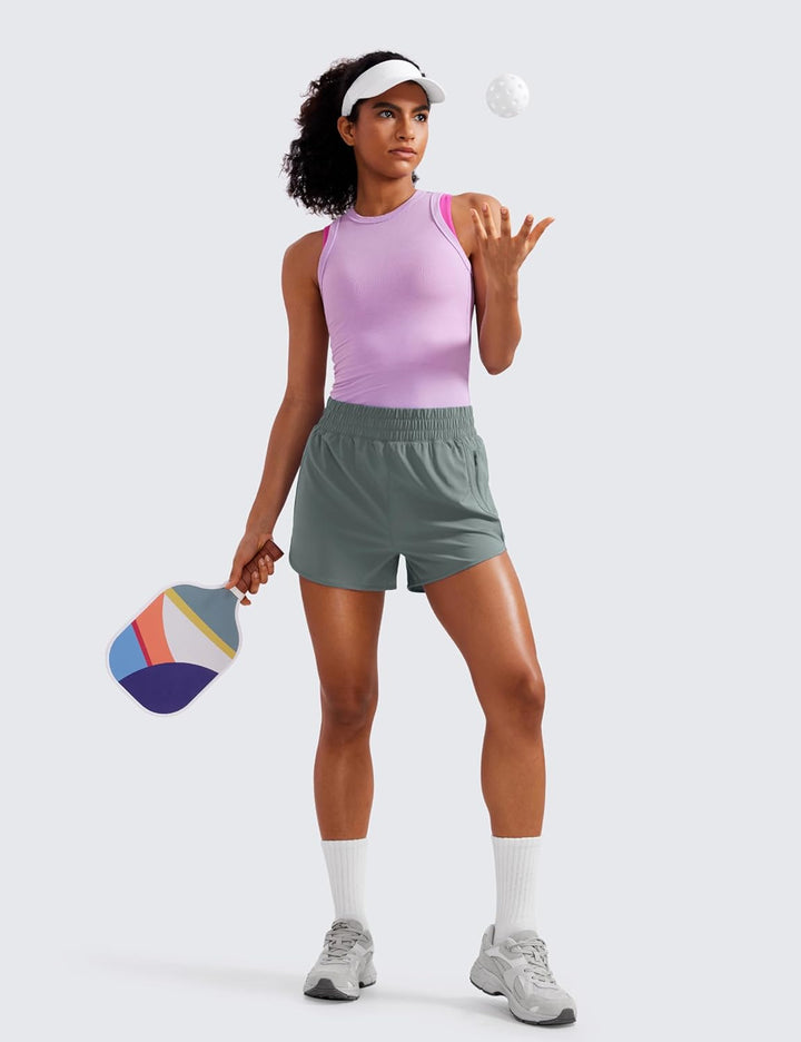 CRZ YOGA Damen Kurz Sporthose Laufhose High Waist Fitness Sport Shorts Kurze Hose mit Reissverschlus