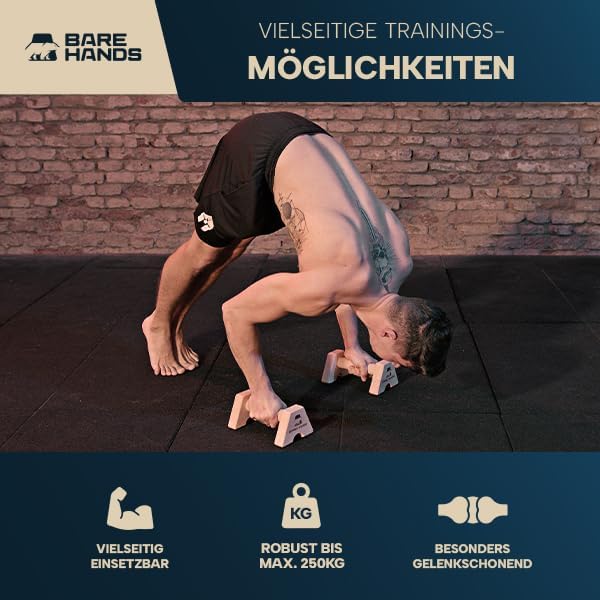 BARE HANDS Liegestützgriffe – 2x gelenksschonende & rutschfeste Holz Liegestützgriffe – Calisthenics