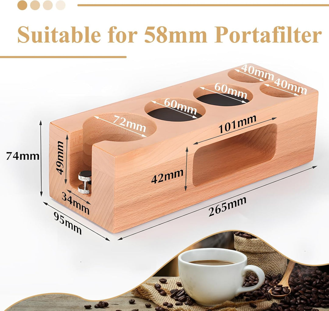 efuturetime Tamper Station 58mm Tamperstation Holz Coffee Abklopfbehälter Wooden, Andrückstation für