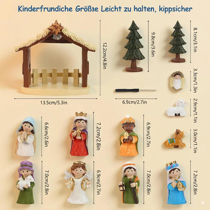 Krippenfiguren Set , Weihnachtskrippe mit Beleuchtung, Krippe Weihnachten komplettset, Krippenfigure