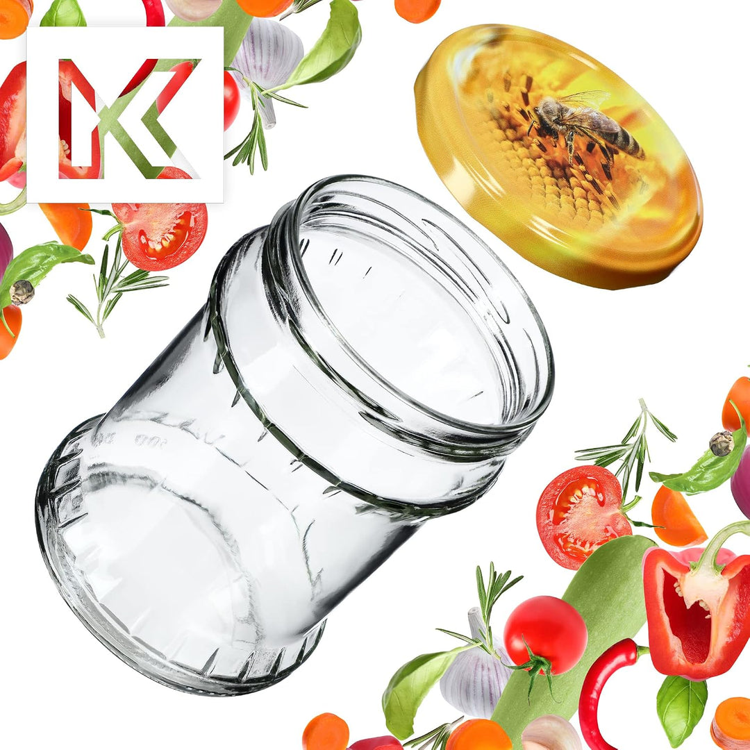 KADAX 24er Set Einmachgläser 500ml TO82 Biene, Sturzgläser Mason Jar mit Schraubdeckel, Luftdichte T