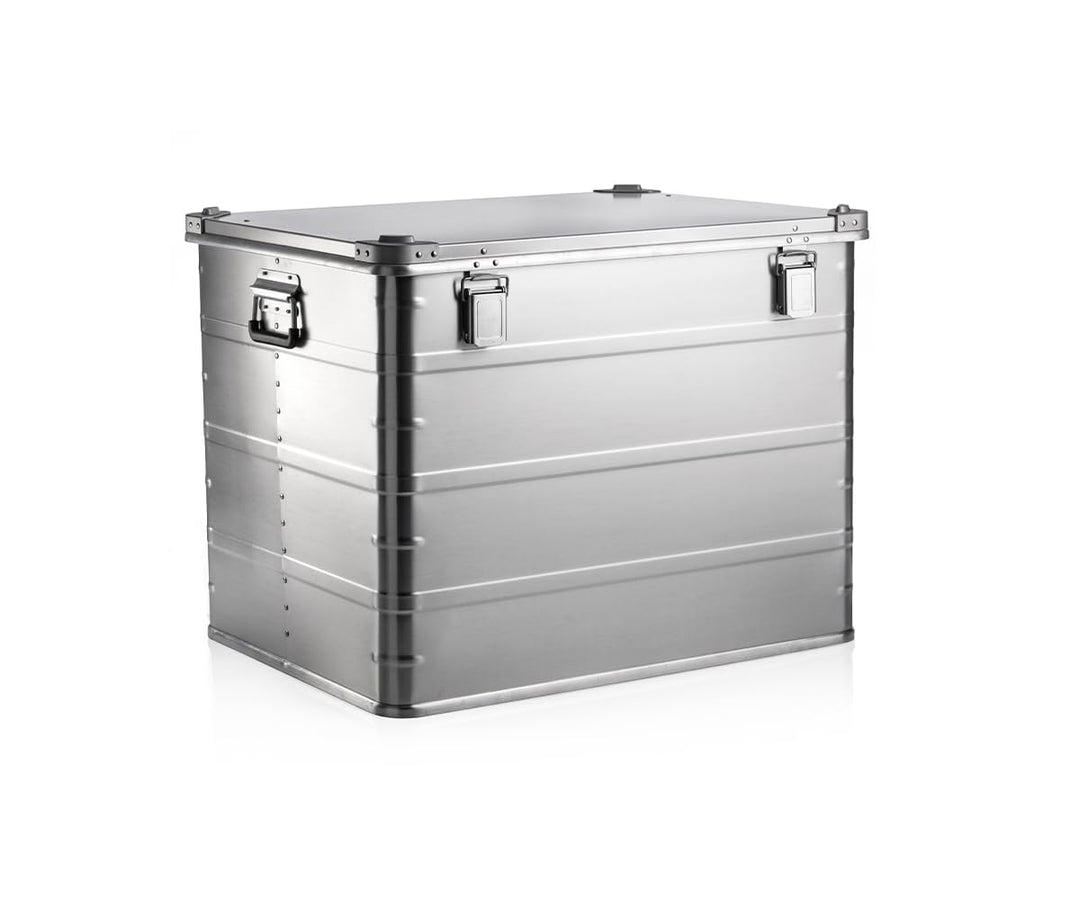 AluVault 240L – Alubox mit Deckel, Aluminium Aufbewahrungsbox, Alukiste, Spritzwassergeschützt, Stau
