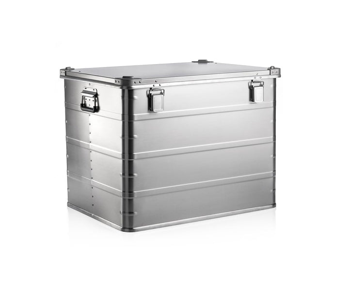 AluVault 240L – Alubox mit Deckel, Aluminium Aufbewahrungsbox, Alukiste, Spritzwassergeschützt, Stau