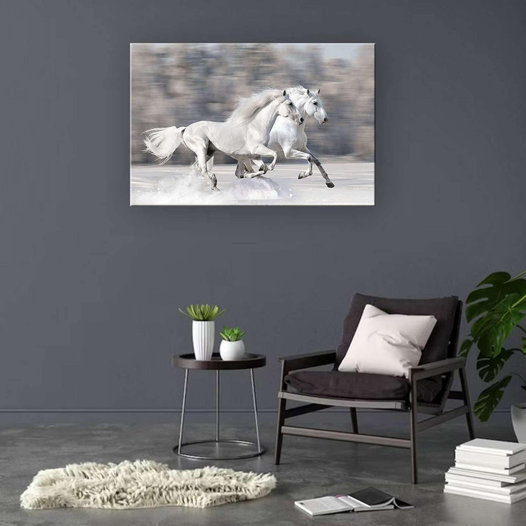 Startonight Bilder Weisses Pferd im Schnee, Leinwandbilder Moderne Kunst, Tiere Wanddeko Kunstdrucke