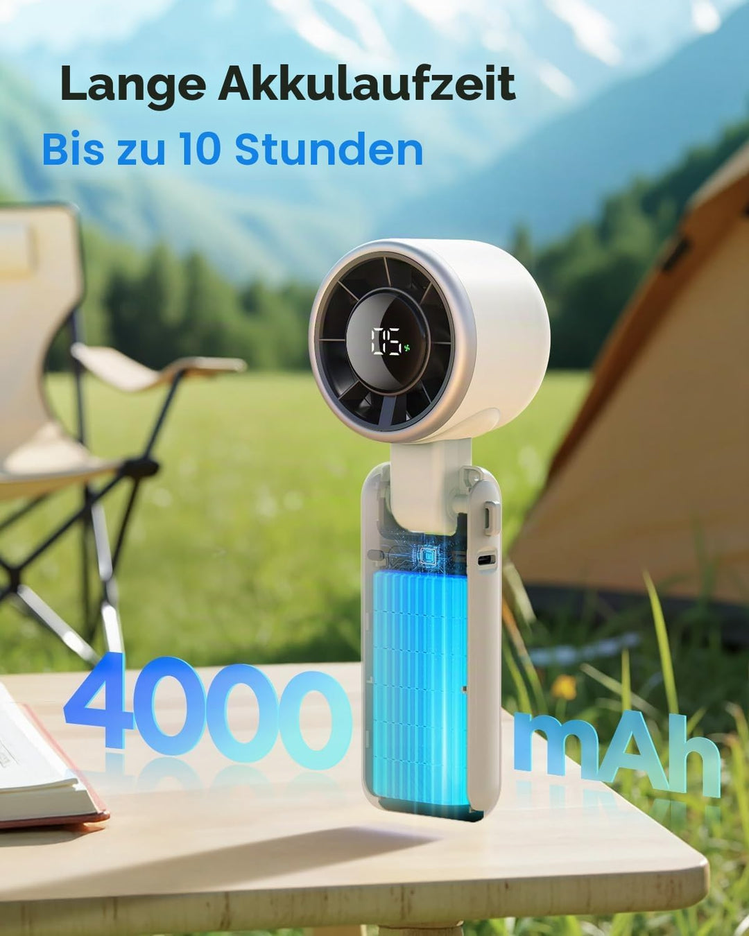 EasyAcc Turbo Handventilator, 13350 U/min Sehr starker Wind, 4000mAh handventilator akku aufladbar,