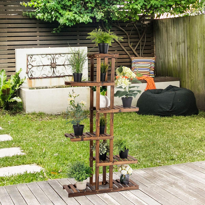 GOPLUS 6 Ebenen Blumenregal, Pflanzenregal Holz Blumentreppe Pflanzenständer Blumenständer draussen