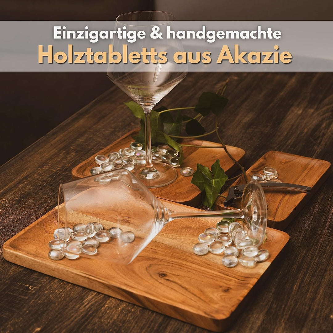 Plogis Holztablett Rechteckig aus Akazie - 2er Set Mini Deko Tablett Holz 20 x 10 cm Klein/Dekotable
