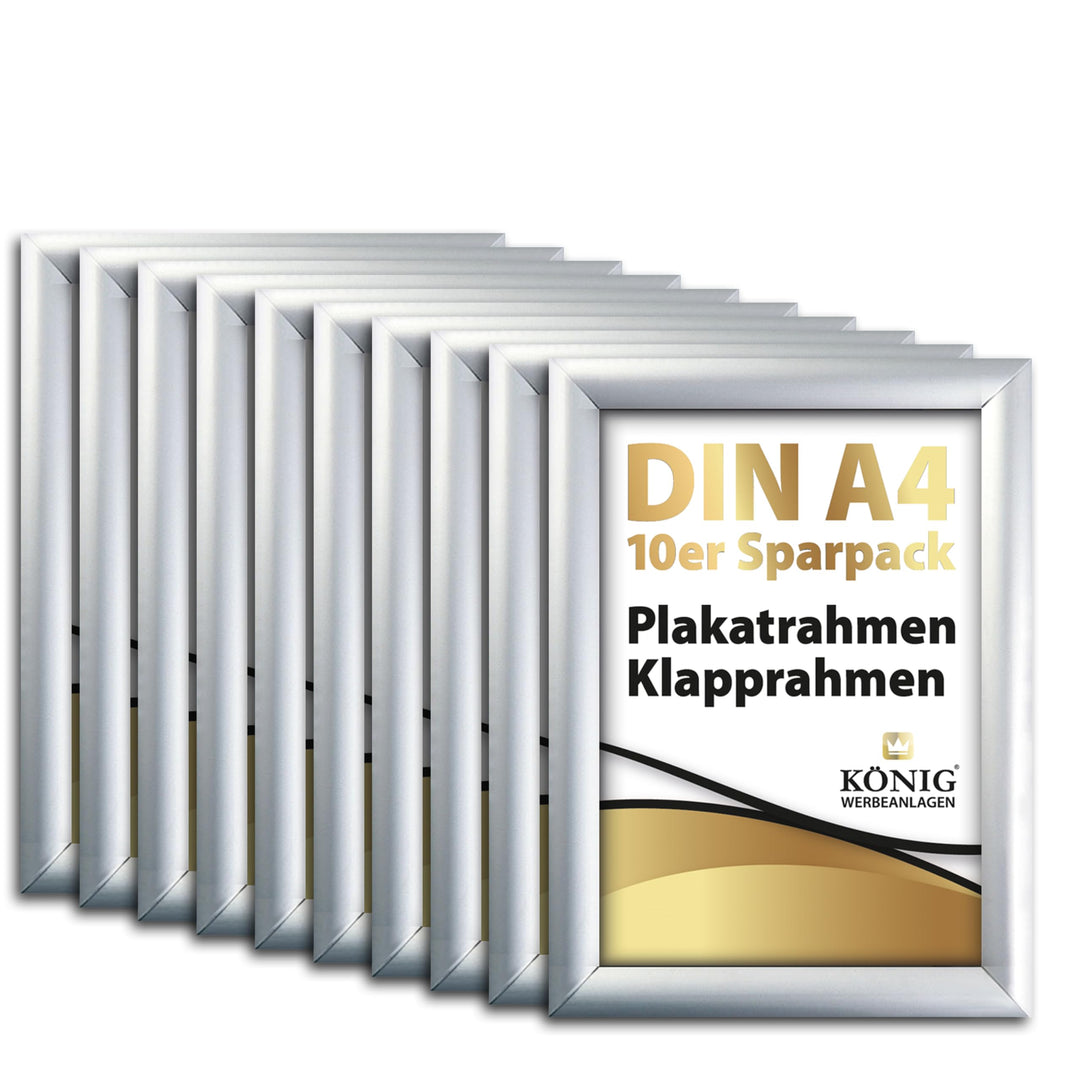10 Plakatrahmen DIN A4 | 25mm Aluminium Profil, Silber | inkl. entspiegelter Schutzscheibe | Alu Kla