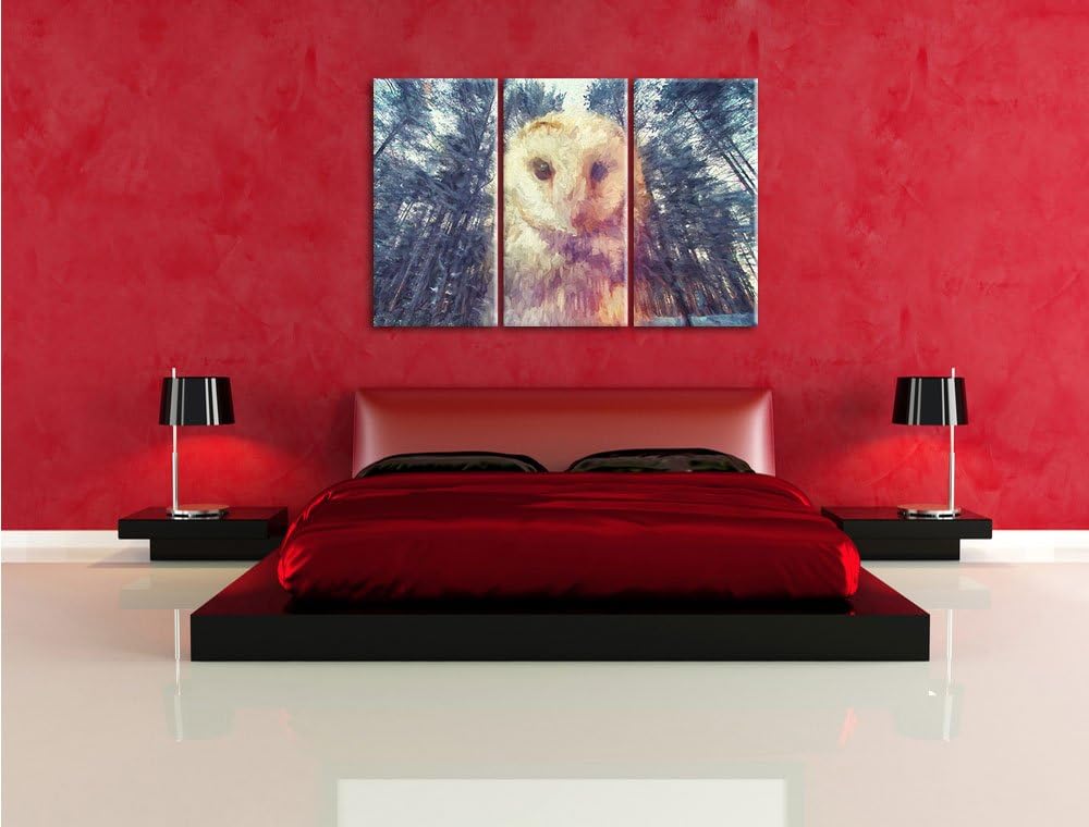 Pixxprint Portrait Einer Eule als Leinwandbild/Grösse: 3 Teilig (120x80) / Wandbild/Kunstdruck/ferti