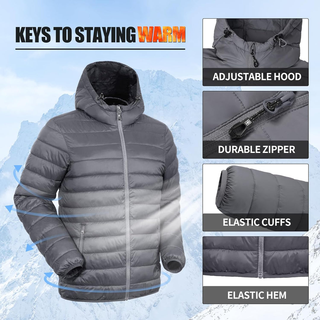 Herren Steppjacke Leichte Daunenjacken Winterjacke Übergangsjacke Outdoorjacke mit Kapuze und 6 Tasc