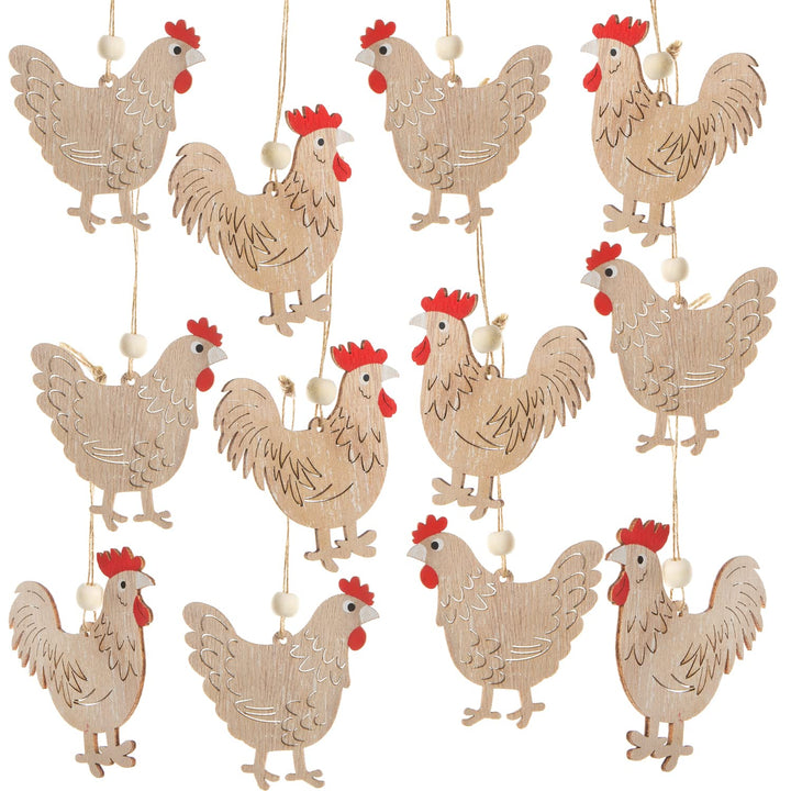 Logbuch-Verlag 12 Hühner Anhänger aus Holz Osteranhänger Holzanhänger Ostern Deko zum Aufhängen mit