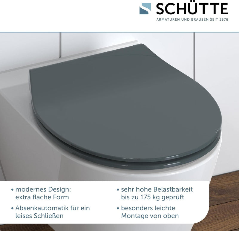 SCHÜTTE 82704 WC Sitz Slim mit Absenkautomatik, Toilettensitz mit Schnellverschluss, schlanker Toile