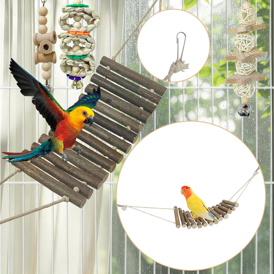 8er-Pack Holz-Vogelspielzeug, Papageien-Kaukau-Schaukel-Hängematte-Leiter mit Glocke, zum Aufhängen,