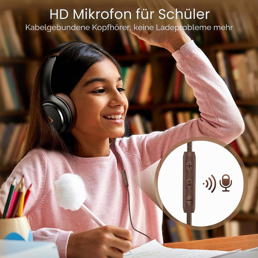 INFURTURE USB C Kopfhörer mit Kabel Noise Cancelling Kopfhoerer Over Ear | Braune Kopfhörer, 28 dB A