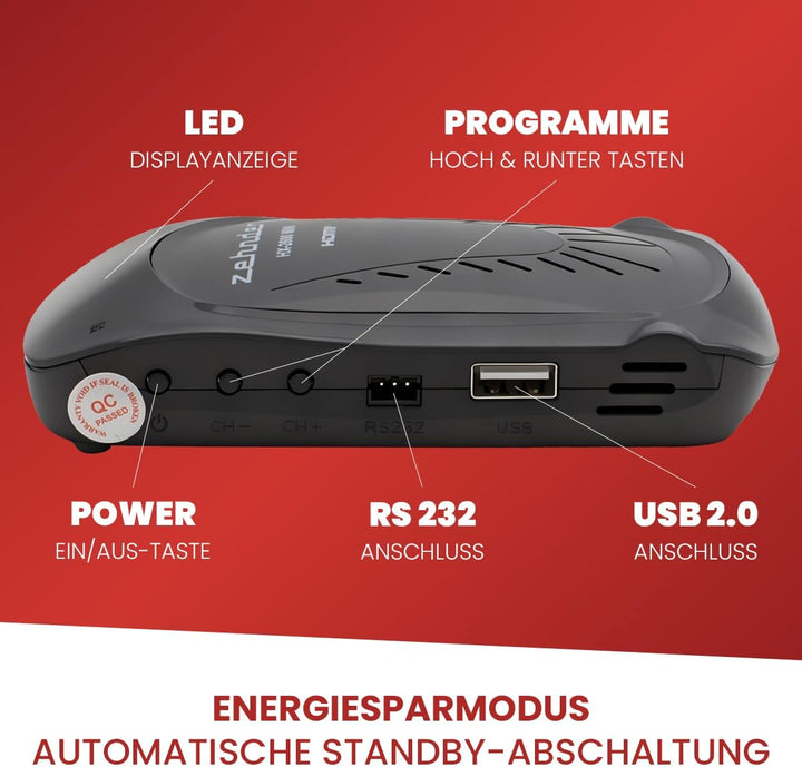 ZEHNDER HX 2600 Mini - Full HD DVB-S2 Receiver I externer IR Sensor mit LED Display I 2 in 1 Fernbed