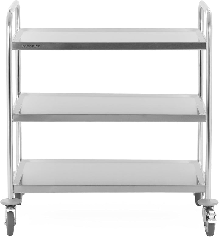 TECHNICA Servierwagen Edelstahl 3 Etagen mit Rollen & Bremse Rundgriff 860x540x940mm Rollwagen Küche