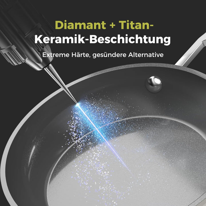 Bratpfanne 28 cm Keramik mit Diamant-Titan-Antihaftbeschichtung, Induktionsgeeignet, PTFE-frei PFOA-