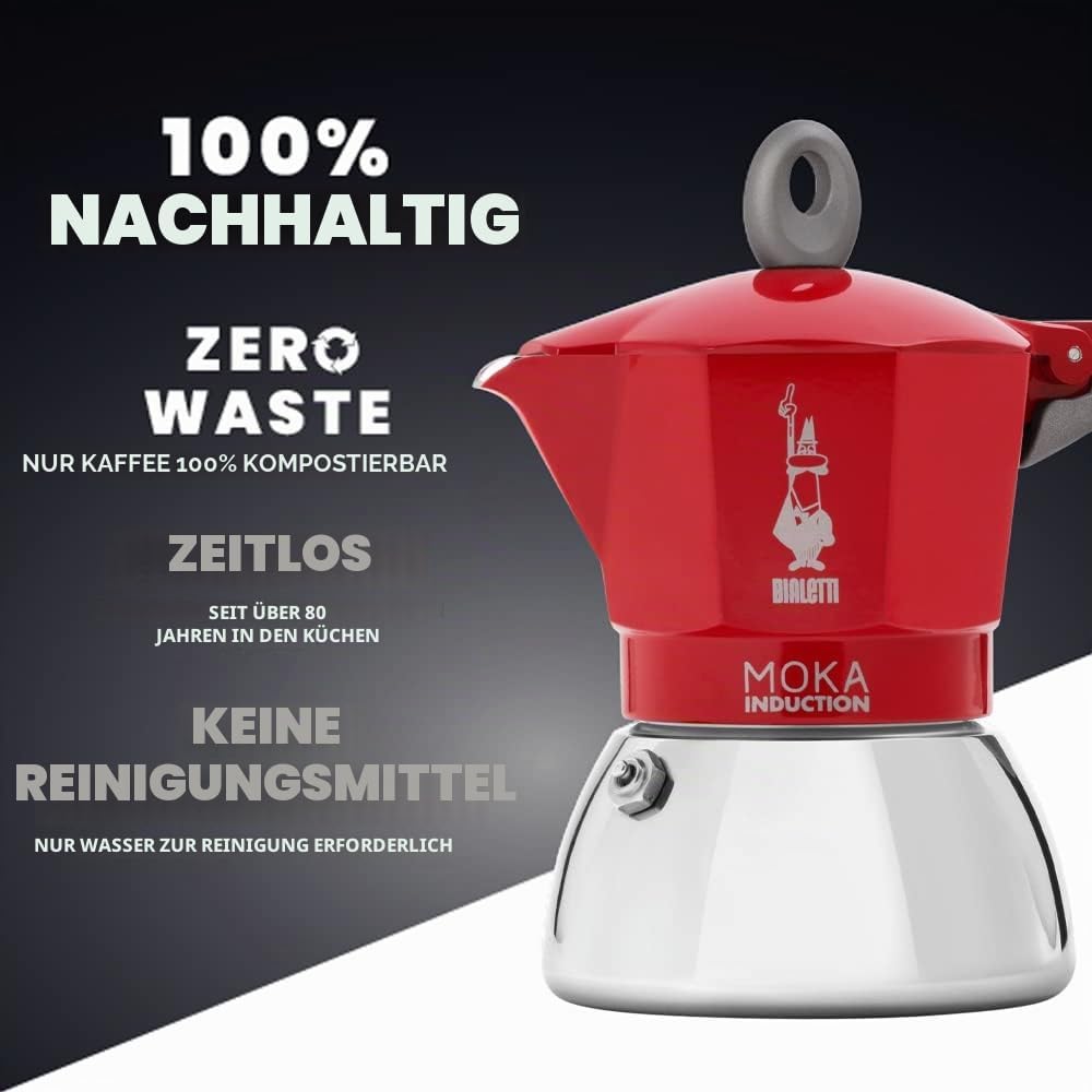 Bialetti - Moka Induction, Moka-Kanne, Geeignet für Alle Herdarten, 2 Tassen Espresso (100ml), Rot 2