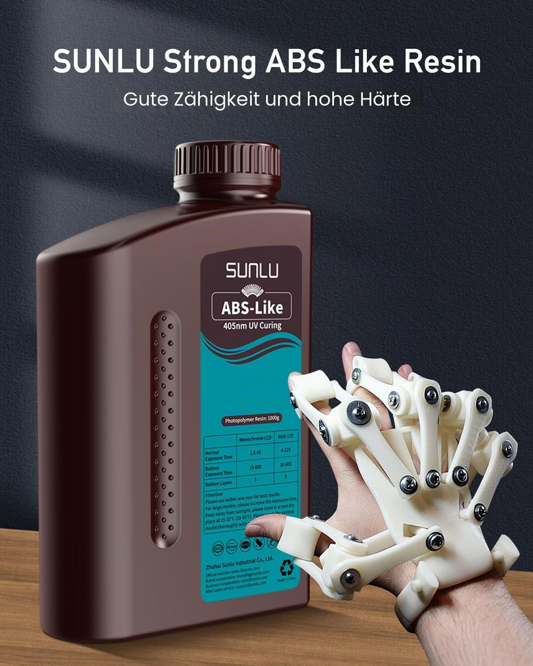 SUNLU ABS-Like 3D Drucker Resin 1KG, 405nm UV-härtendes Standard Photopolymer Schnellharz für den LC