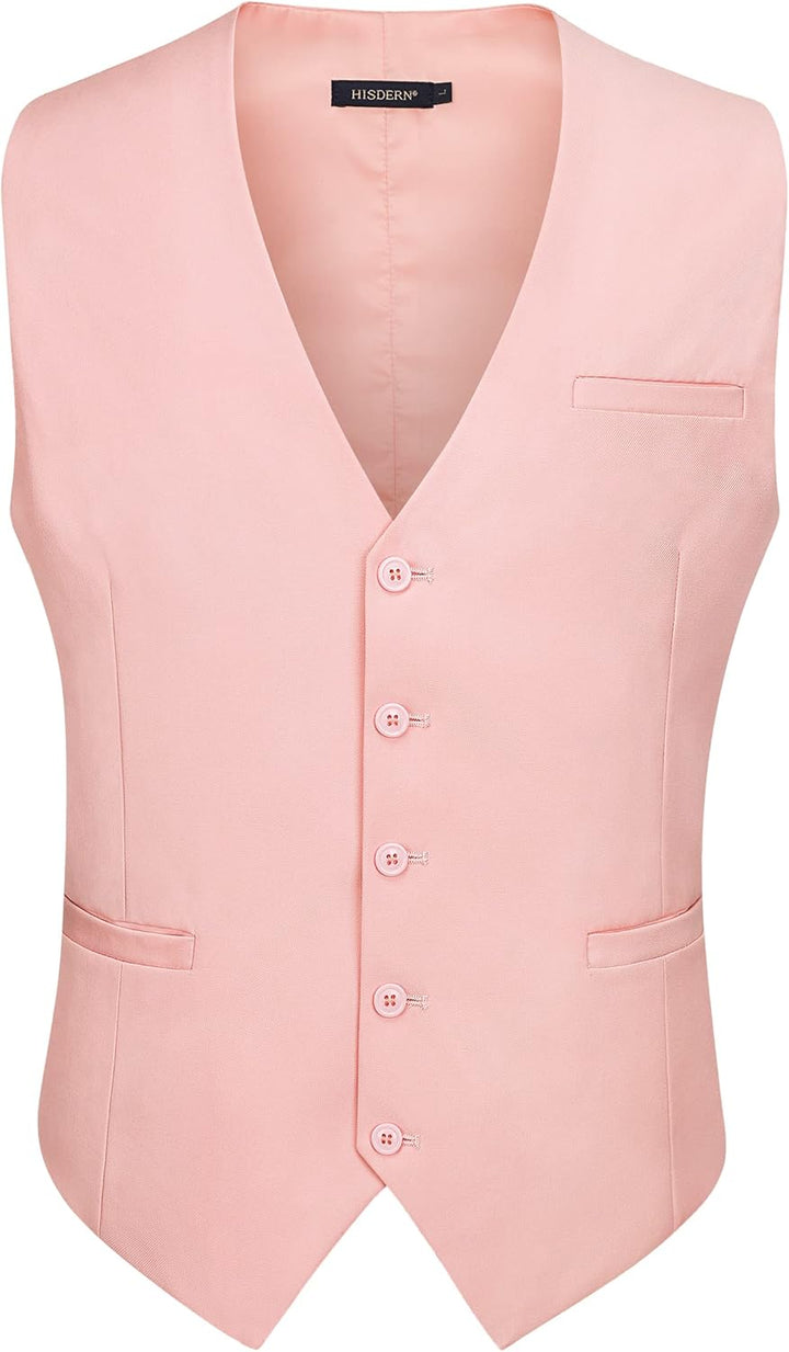 HISDERN Herren Formale Hochzeit Party Weste Baumwolle Einfarbig Weste 3XL Z1 - Rosa, 3XL Z1 - Rosa
