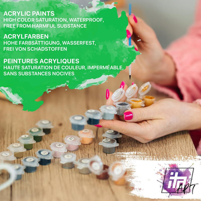 ITA ART Malen nach Zahlen Komplett Set mit Keilrahmen, Acrylfarben, Pinseln, Zubehör, Geschenkbox -