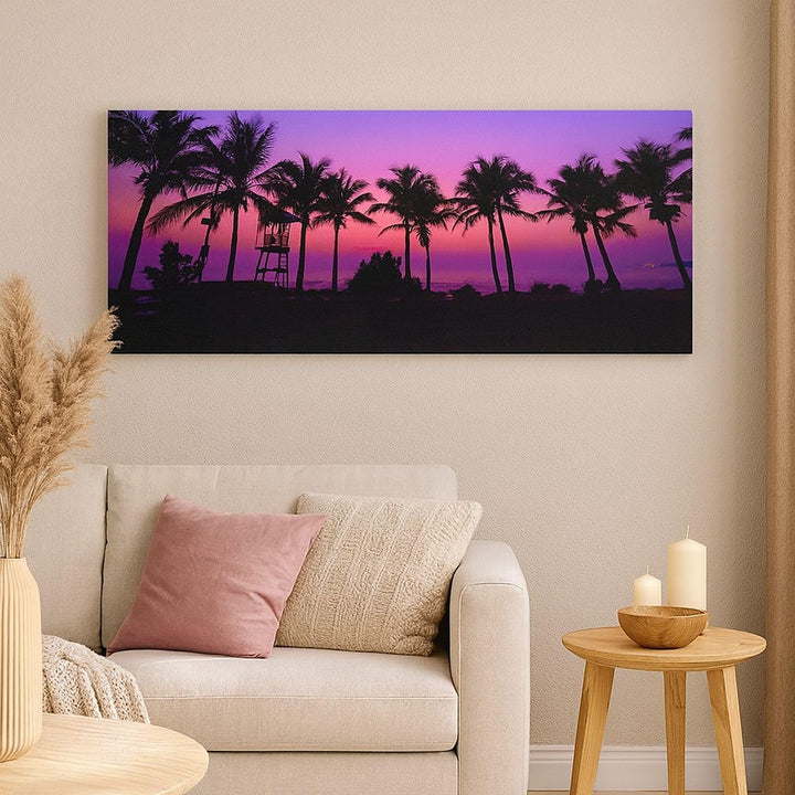 Wandbilder Dekoration Wohnzimmer Sonnenuntergang dämmerung sonne palme Bilder auf Leinwand 120x50cm