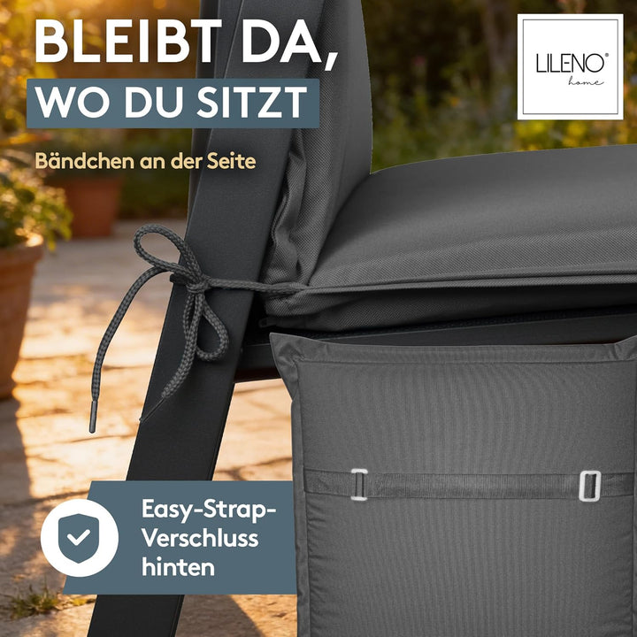 LILENO HOME Gartenstuhl Auflagen als [2er Set - Niedriglehner] in Uni Anthrazit (Tami) - Bequeme Lie