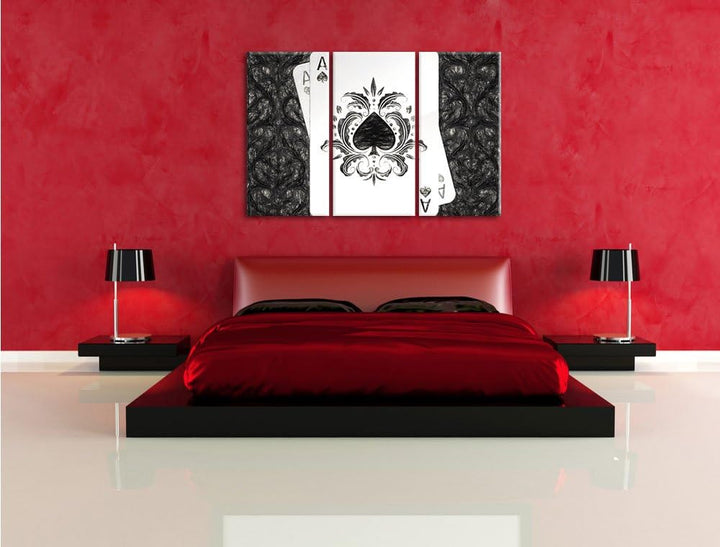 Pixxprint Spielkarte Ass als Leinwandbild/Grösse: 3 Teilig (120x80) cm/Wandbild/Kunstdruck/fertig be