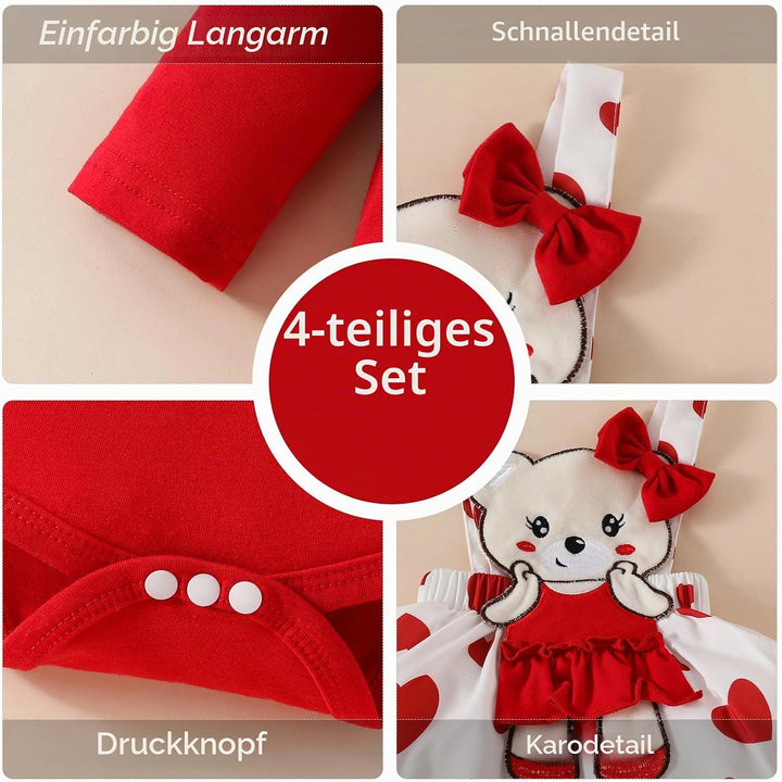 Neugeborenes Baby Mädchen Röcke Sets Rüschen Top + Plaid/Dots/Bowknot Overalls Hosenträger Kleid + S
