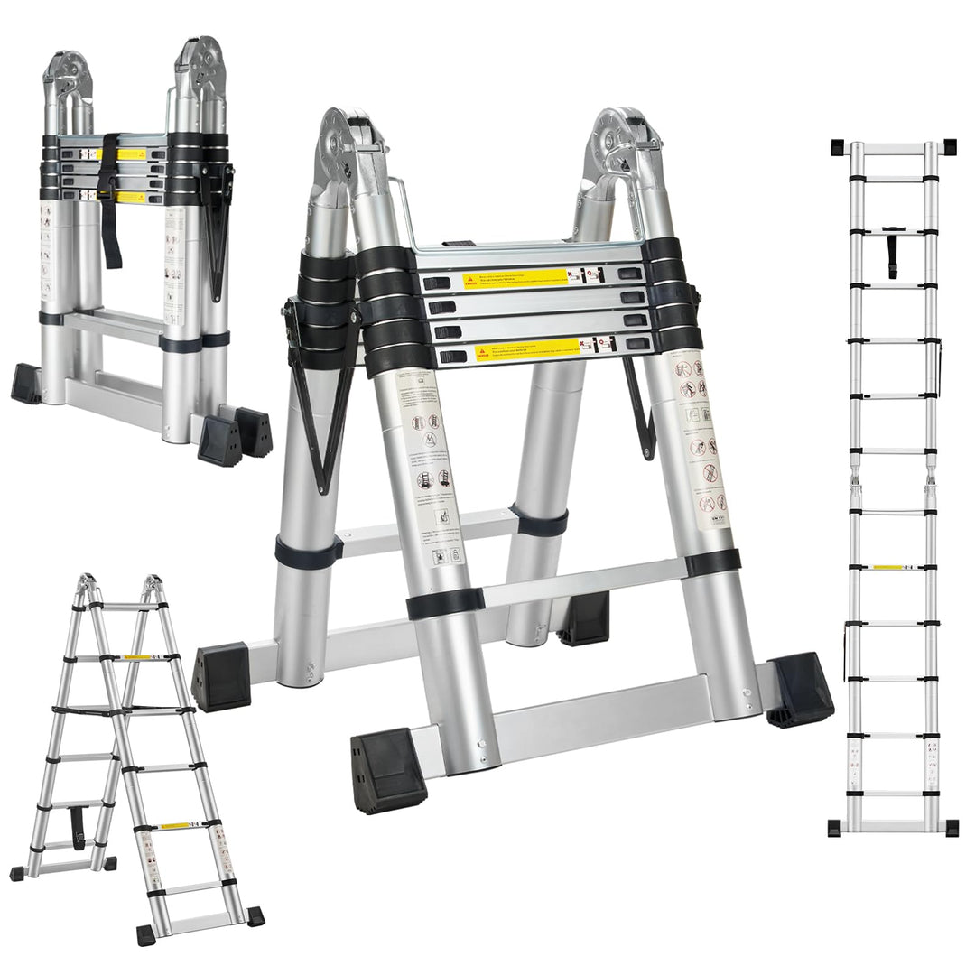 STANEW Teleskopleiter 3,8 m (1,9 + 1,9), Klappleiter, 2-in-1, Teleskopleiter aus Aluminium, Klapplei