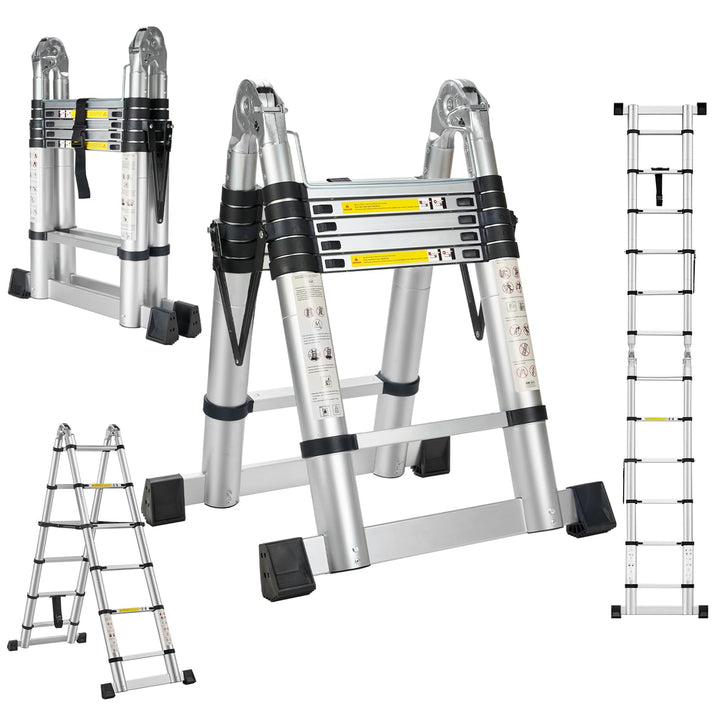STANEW Teleskopleiter 3,8 m (1,9 + 1,9), Klappleiter, 2-in-1, Teleskopleiter aus Aluminium, Klapplei